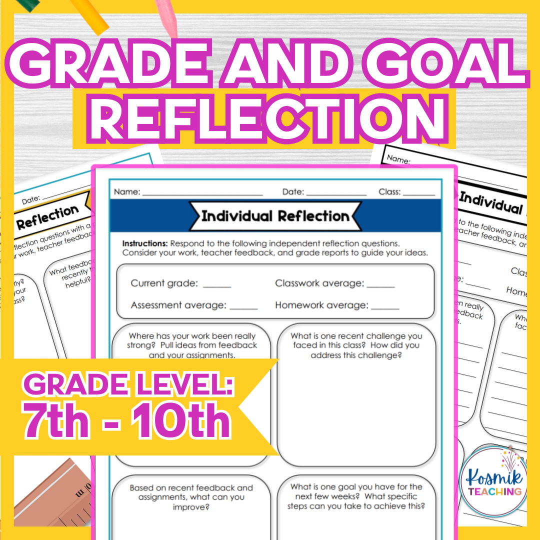 Mock-up graphic of grade and goal reflection worksheet